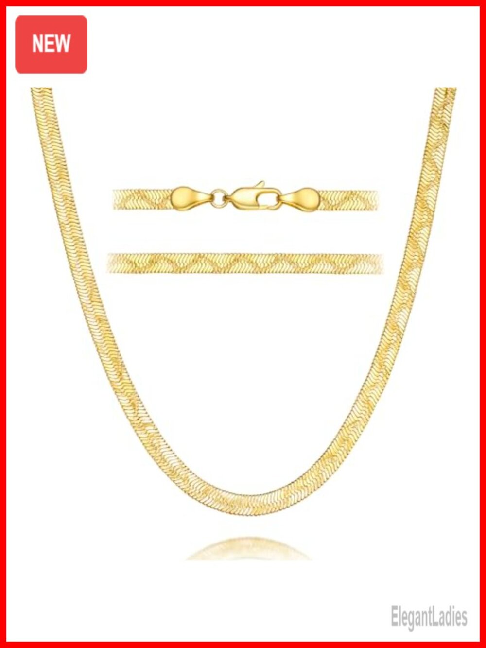 14k Gold 4mm Snake Chain Necklace Herringbone Lobster Clasp